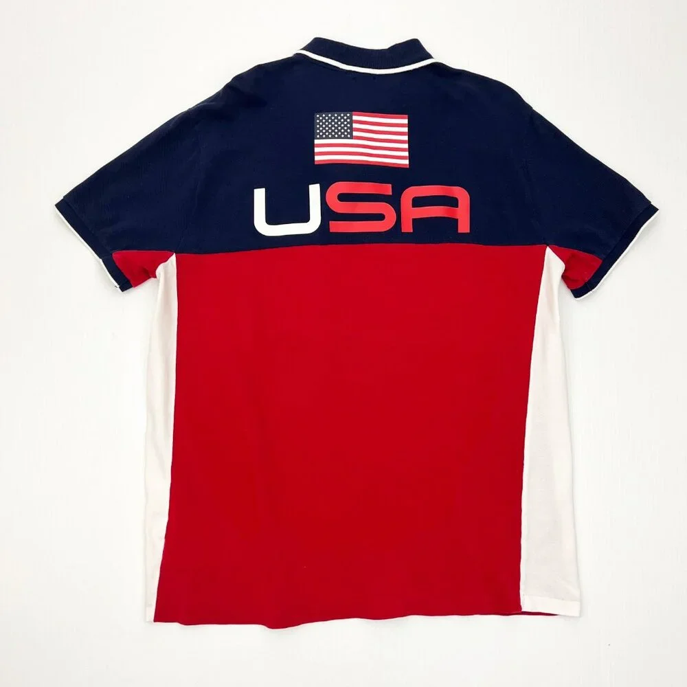 Ralph Lauren USA Big Pony Polo Shirt Custom Slim Fit Mens XL X-Large